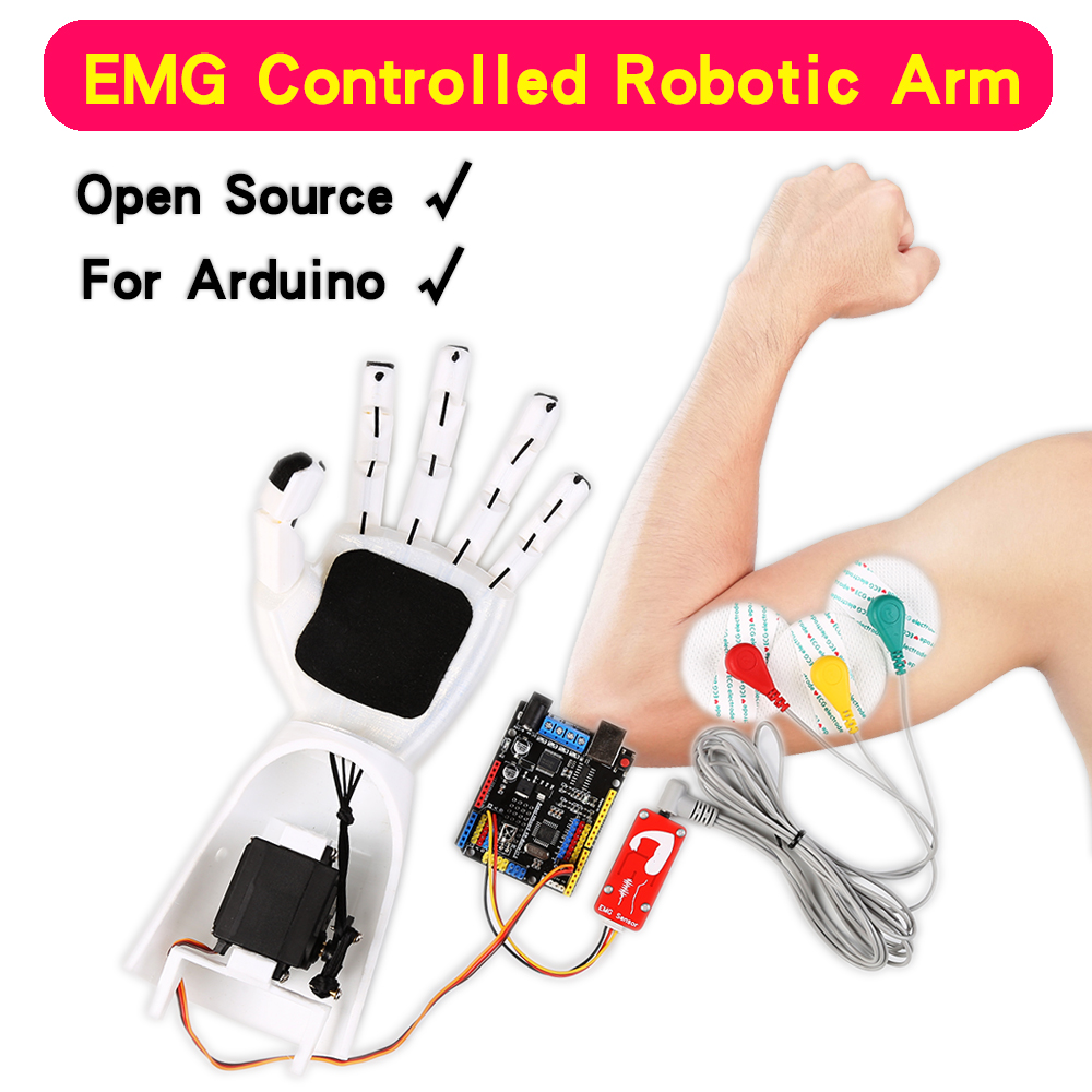 Arduino Robot - เซ็นเซอร์ EMG แขนหุ่นยนต์เซ็นเซอร์สัญญาณกล้ามเนื้อไฟฟ้าโครงการอาร์ดูอิโนแบบโอเพนซอร์ส
